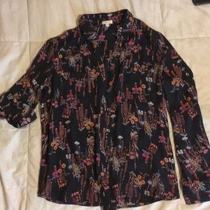 Lily White Long Sleeve Floral Button Down Collar